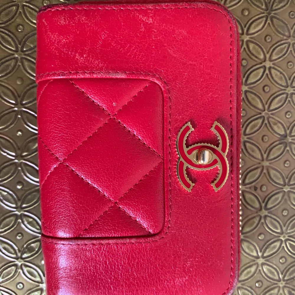 Chanel Red Lambskin Coin Purse Wallet
